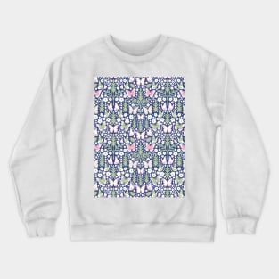 BUTTERFLY DAMASK GEOMETRIC BOTANICAL FLORAL PATTERN BLUE PINK GREEN Crewneck Sweatshirt